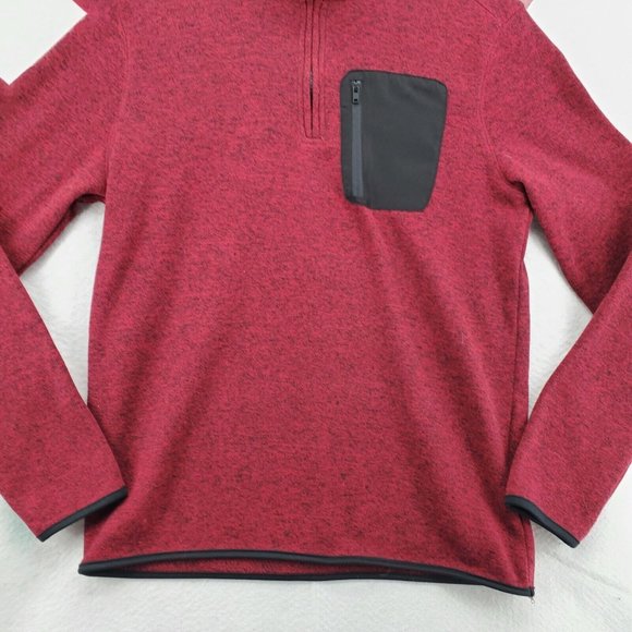 Urban Pipeline Sweater Men's Long Sleeve 1/4 Zip Contrasting Pkt. Pullover Red M - Picture 3 of 12